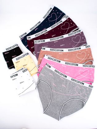 Слипы с принтом "сердечки" и эластичным поясом с надписью "100% COTTON" - фото 2