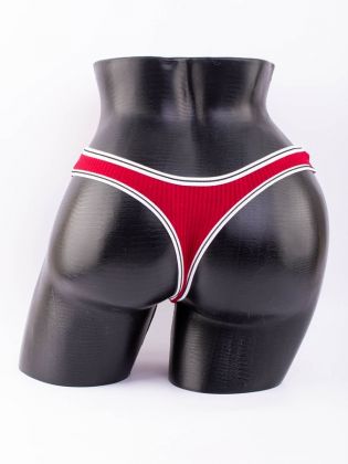 Стринги  в рубчик с белым поясом и черной полоской  - фото 3