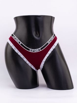 Слипы с кружевной окантовкой и эластичным поясом с надписью "sport" - фото 1