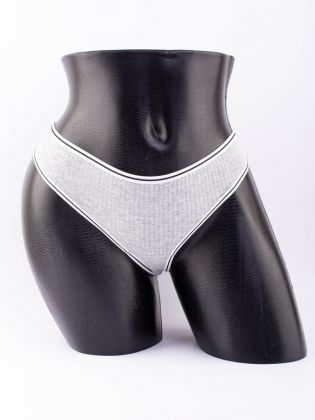 Стринги в рубчик с белым поясом и черной полоской  - фото 1