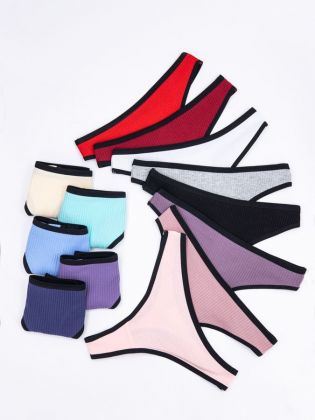 Стринги в рубчик с черной полоской - фото 2