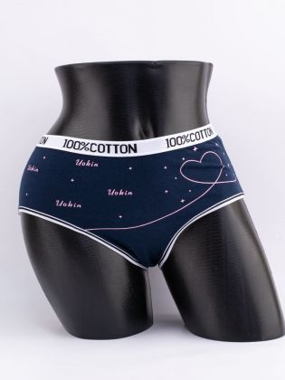 Слипы с принтом "сердечки" и эластичным поясом с надписью "100% COTTON" - фото 1