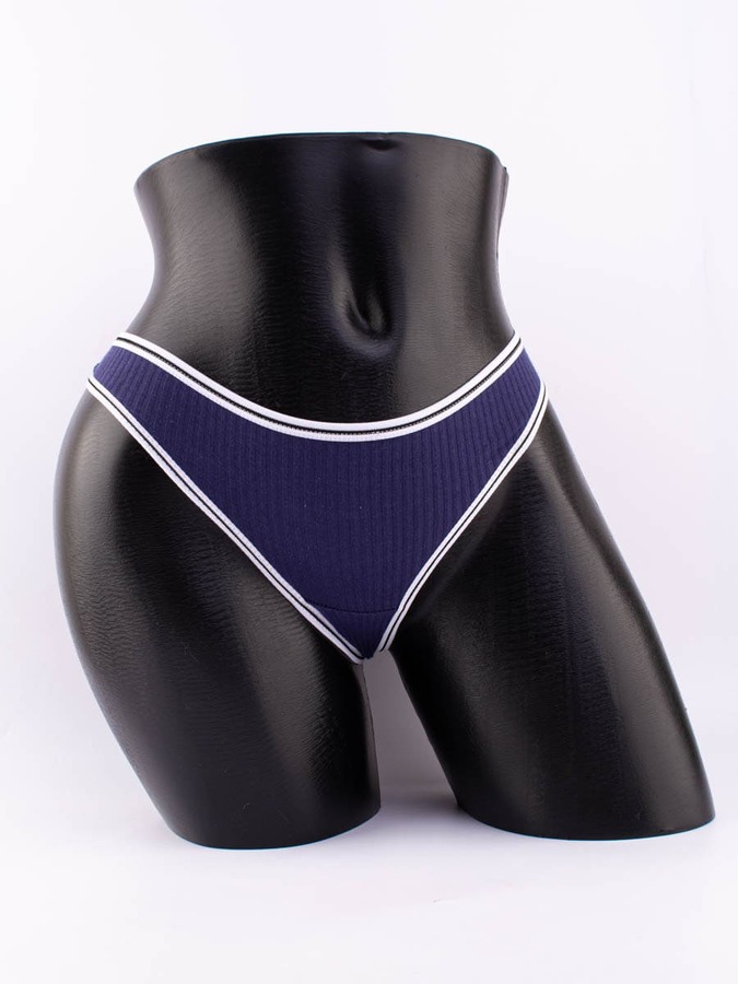 Стринги в рубчик с белым поясом и черной полоской 