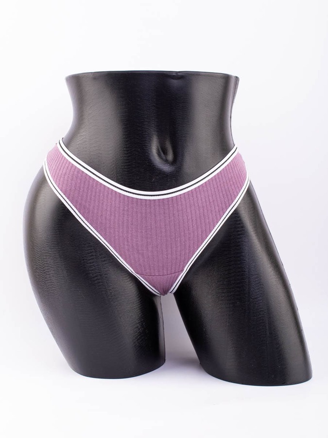 Стринги в рубчик с белым поясом и черной полоской 