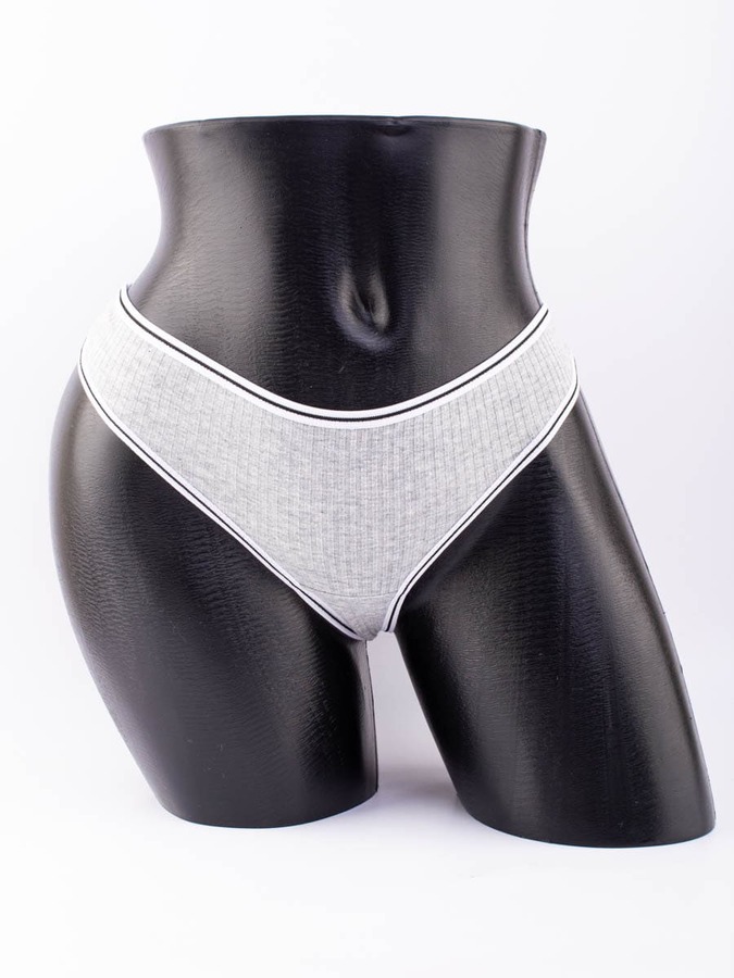 Стринги в рубчик с белым поясом и черной полоской 