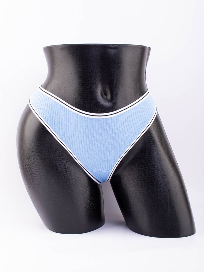 Стринги в рубчик с белым поясом и черной полоской 