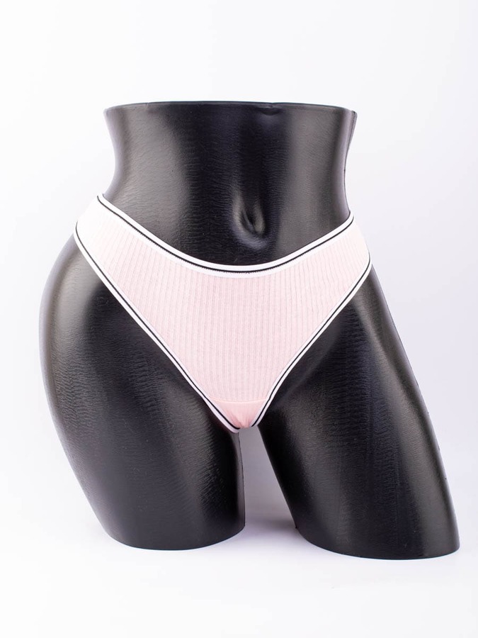 Стринги в рубчик с белым поясом и черной полоской 