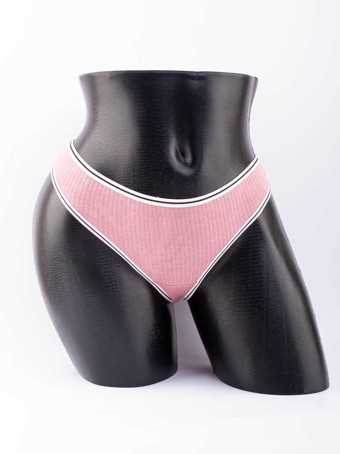 Стринги в рубчик с белым поясом и черной полоской 