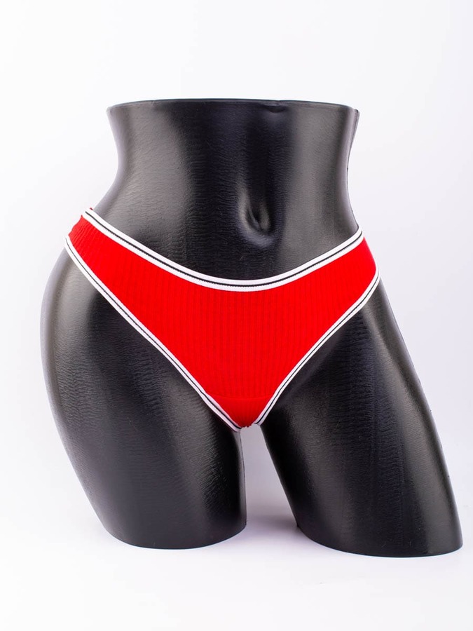 Стринги в рубчик с белым поясом и черной полоской 