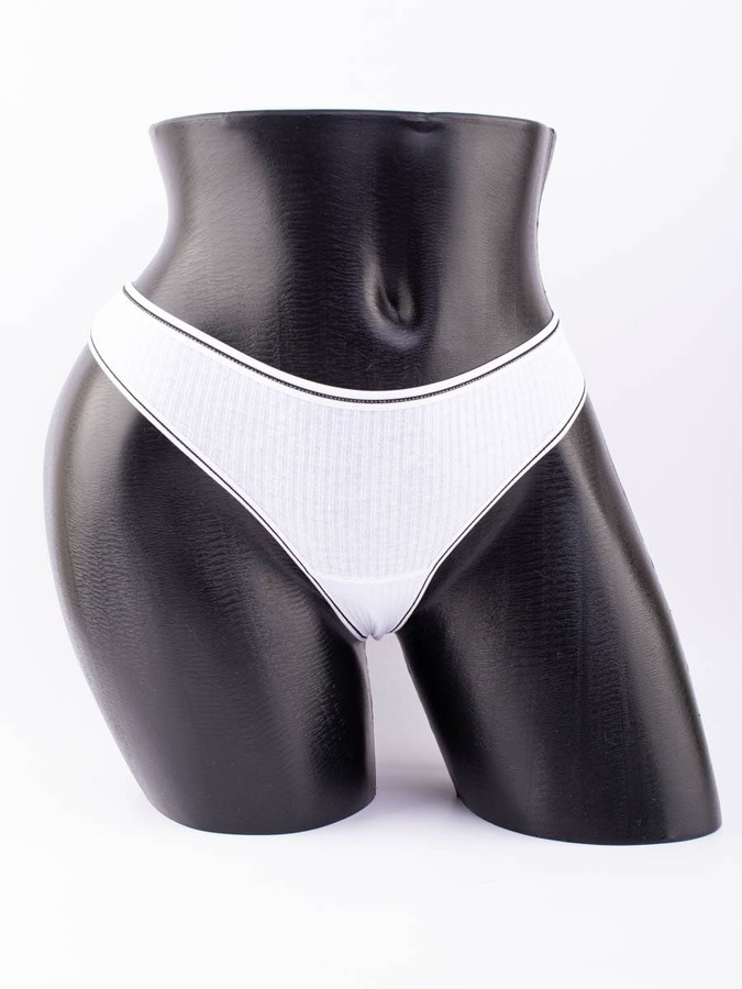 Стринги в рубчик с белым поясом и черной полоской 