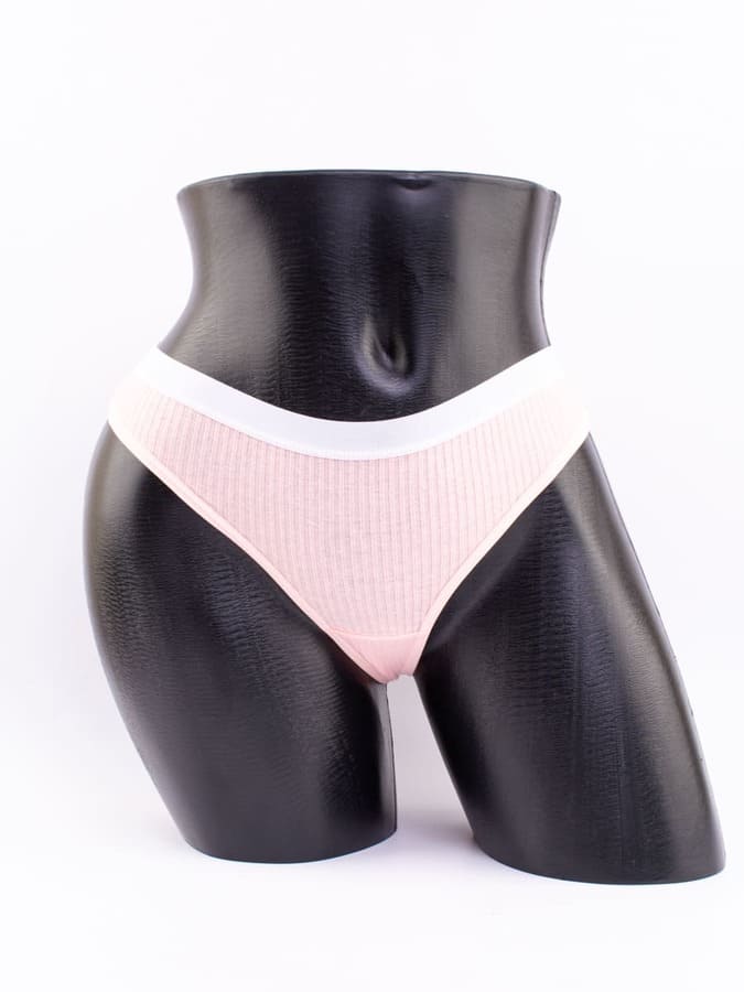 Стринги в рубчик с белым поясом