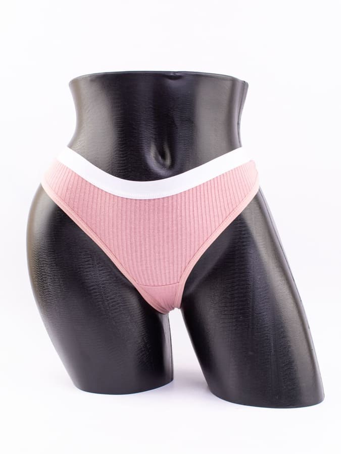 Стринги в рубчик с белым поясом