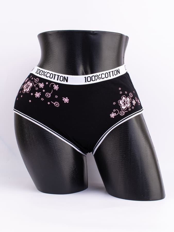 Слипы с цветочным принтом и эластичным поясом с надписью "100% COTTON"