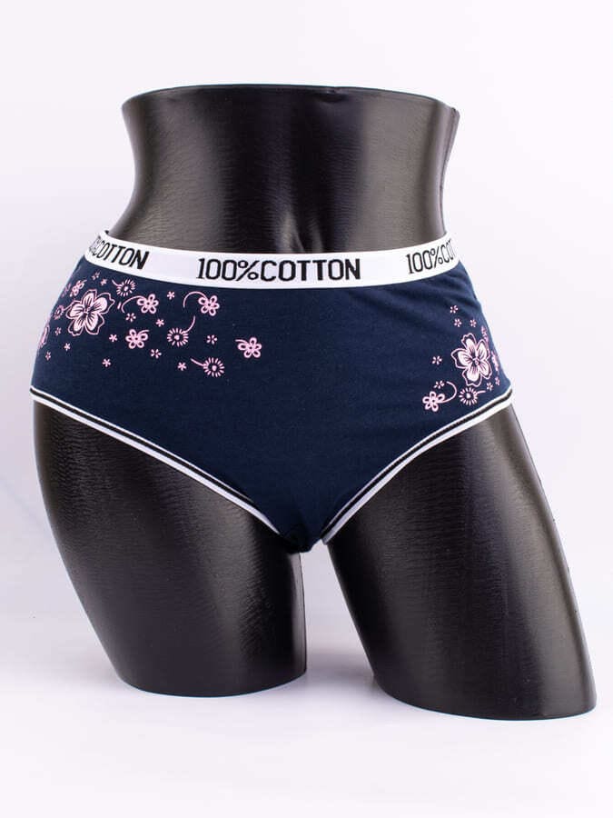 Слипы с цветочным принтом и эластичным поясом с надписью "100% COTTON"