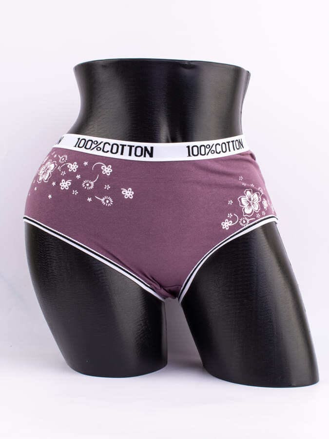 Слипы с цветочным принтом и эластичным поясом с надписью "100% COTTON"