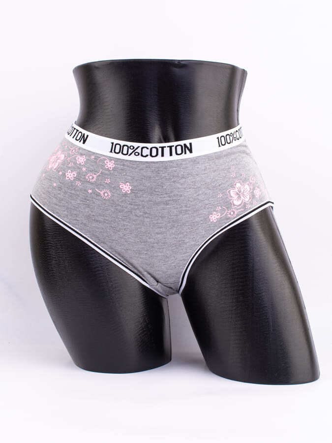 Слипы с цветочным принтом и эластичным поясом с надписью "100% COTTON"