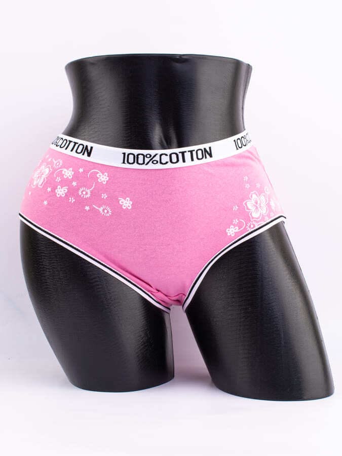 Слипы с цветочным принтом и эластичным поясом с надписью "100% COTTON"
