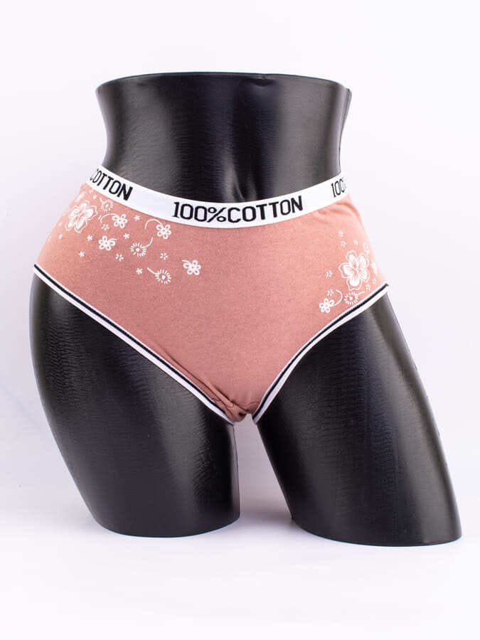 Слипы с цветочным принтом и эластичным поясом с надписью "100% COTTON"