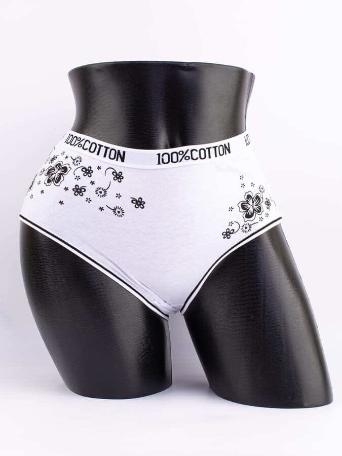 Слипы с цветочным принтом и эластичным поясом с надписью "100% COTTON"