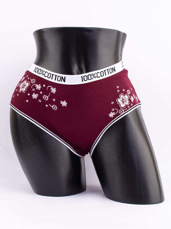 Слипы с цветочным принтом и эластичным поясом с надписью "100% COTTON"