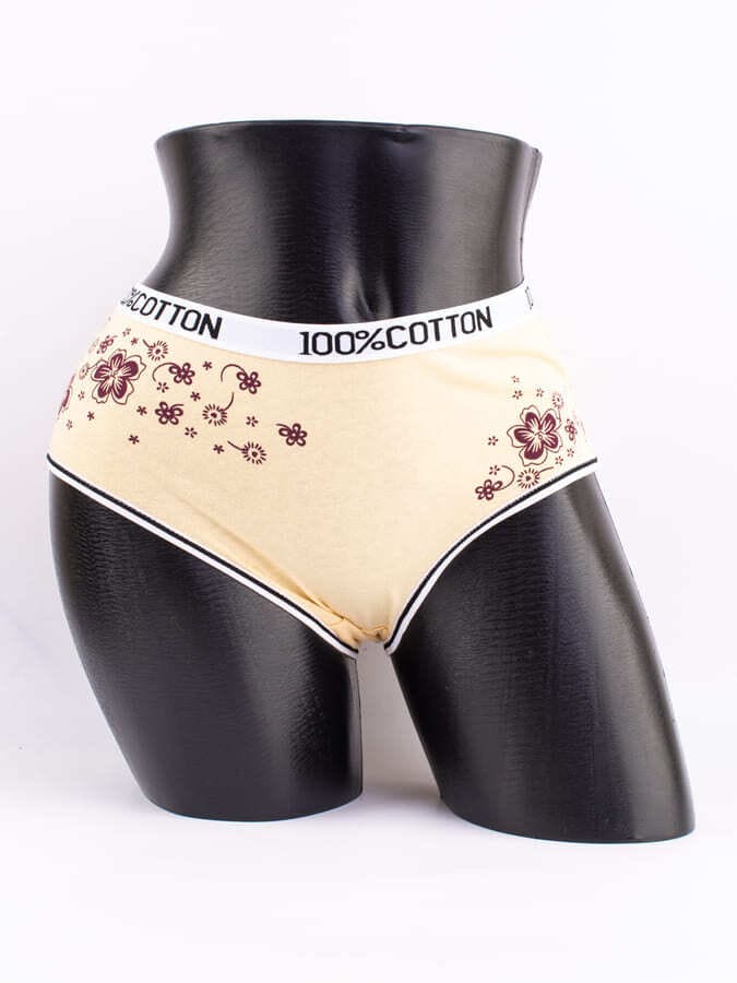 Слипы с цветочным принтом и эластичным поясом с надписью "100% COTTON"