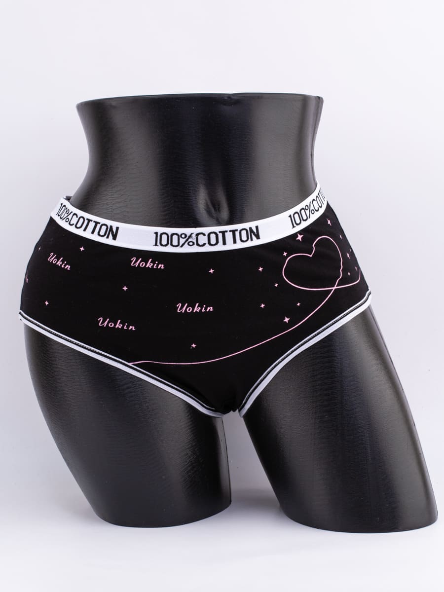 Слипы с принтом "сердечки" и эластичным поясом с надписью "100% COTTON"