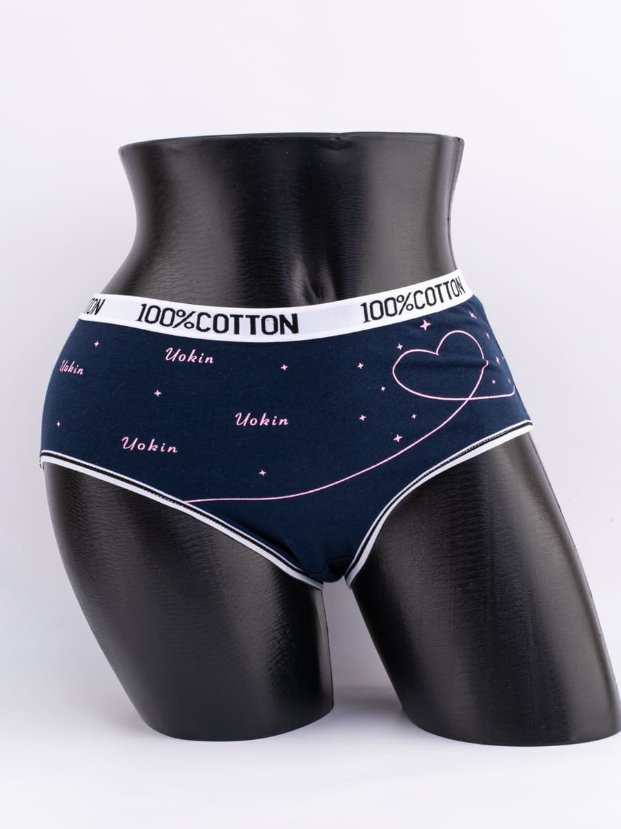 Слипы с принтом "сердечки" и эластичным поясом с надписью "100% COTTON"