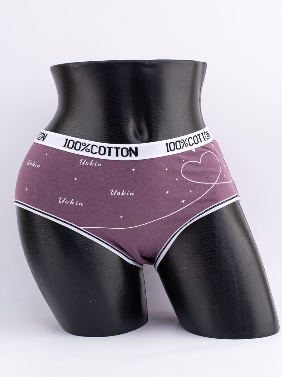 Слипы с принтом "сердечки" и эластичным поясом с надписью "100% COTTON"