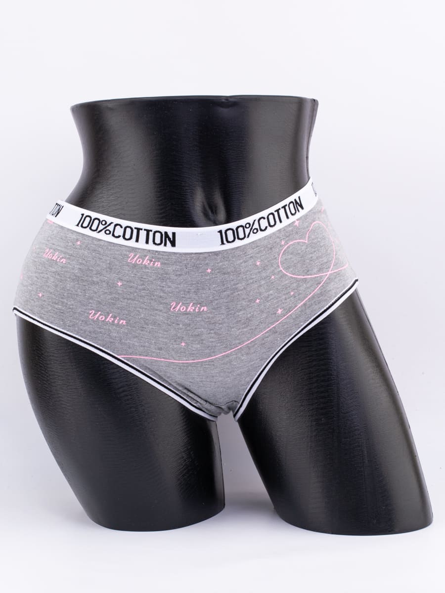 Слипы с принтом "сердечки" и эластичным поясом с надписью "100% COTTON"