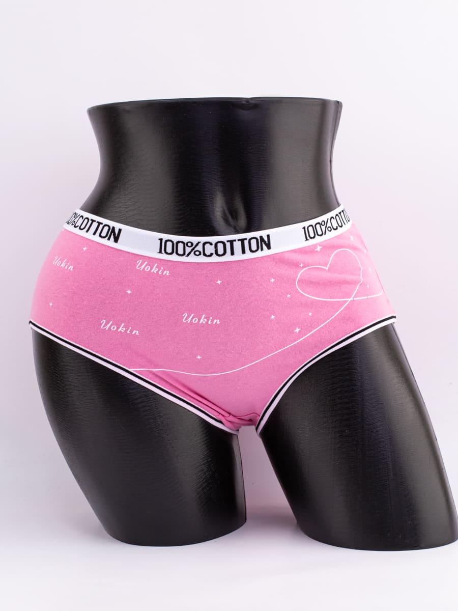Слипы с принтом "сердечки" и эластичным поясом с надписью "100% COTTON"