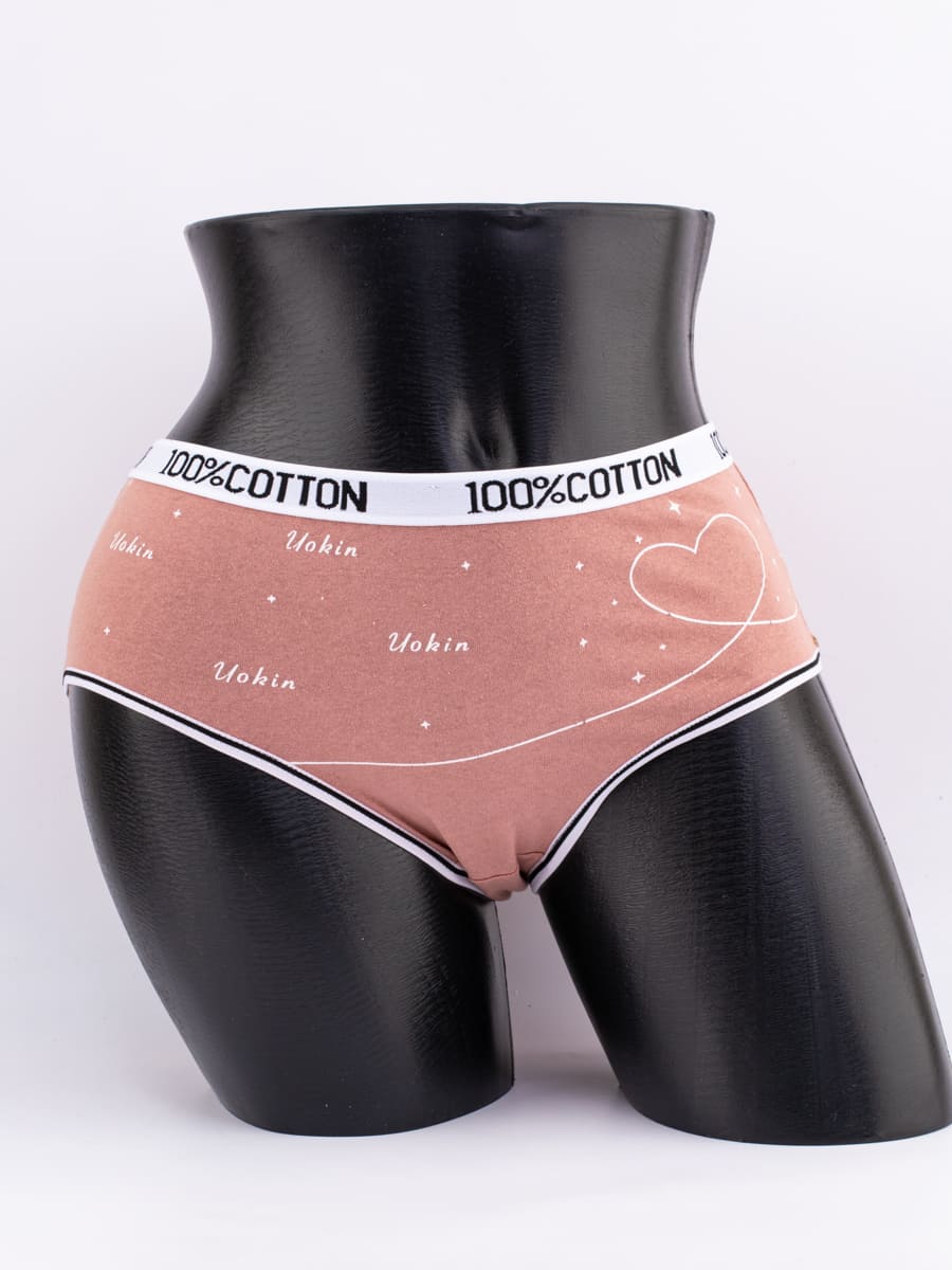 Слипы с принтом "сердечки" и эластичным поясом с надписью "100% COTTON"