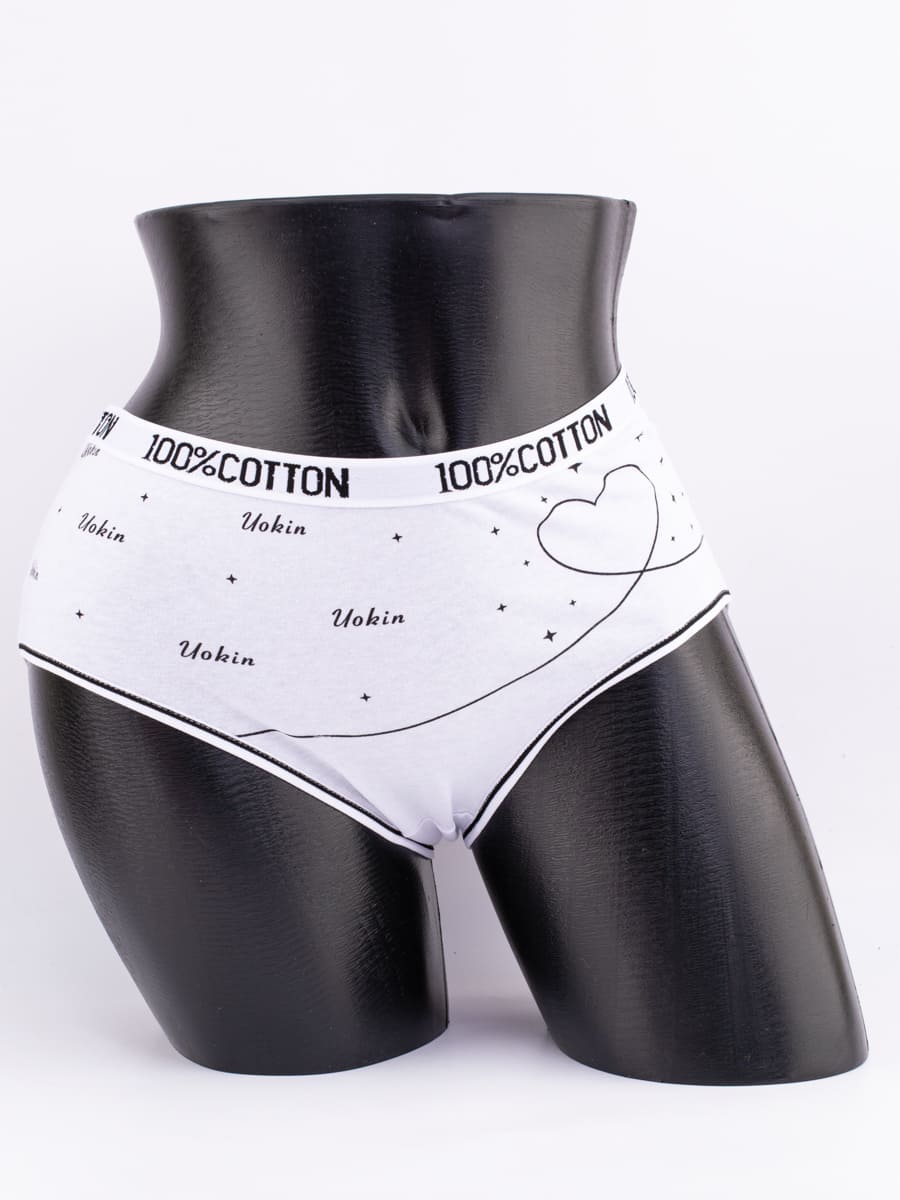 Слипы с принтом "сердечки" и эластичным поясом с надписью "100% COTTON"