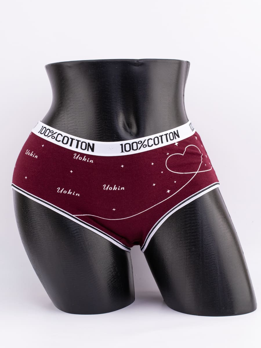 Слипы с принтом "сердечки" и эластичным поясом с надписью "100% COTTON"