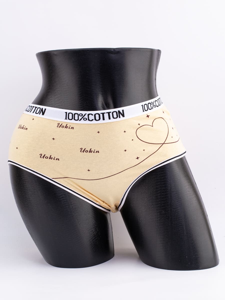 Слипы с принтом "сердечки" и эластичным поясом с надписью "100% COTTON"